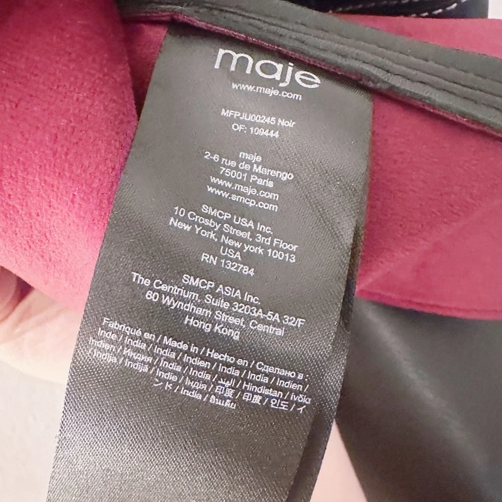 Maje Janaille Leather Belted Mini Skirt Black Silver Lambskin A-Line - Picture 7 of 8